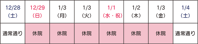 年末年始休院のお知らせ